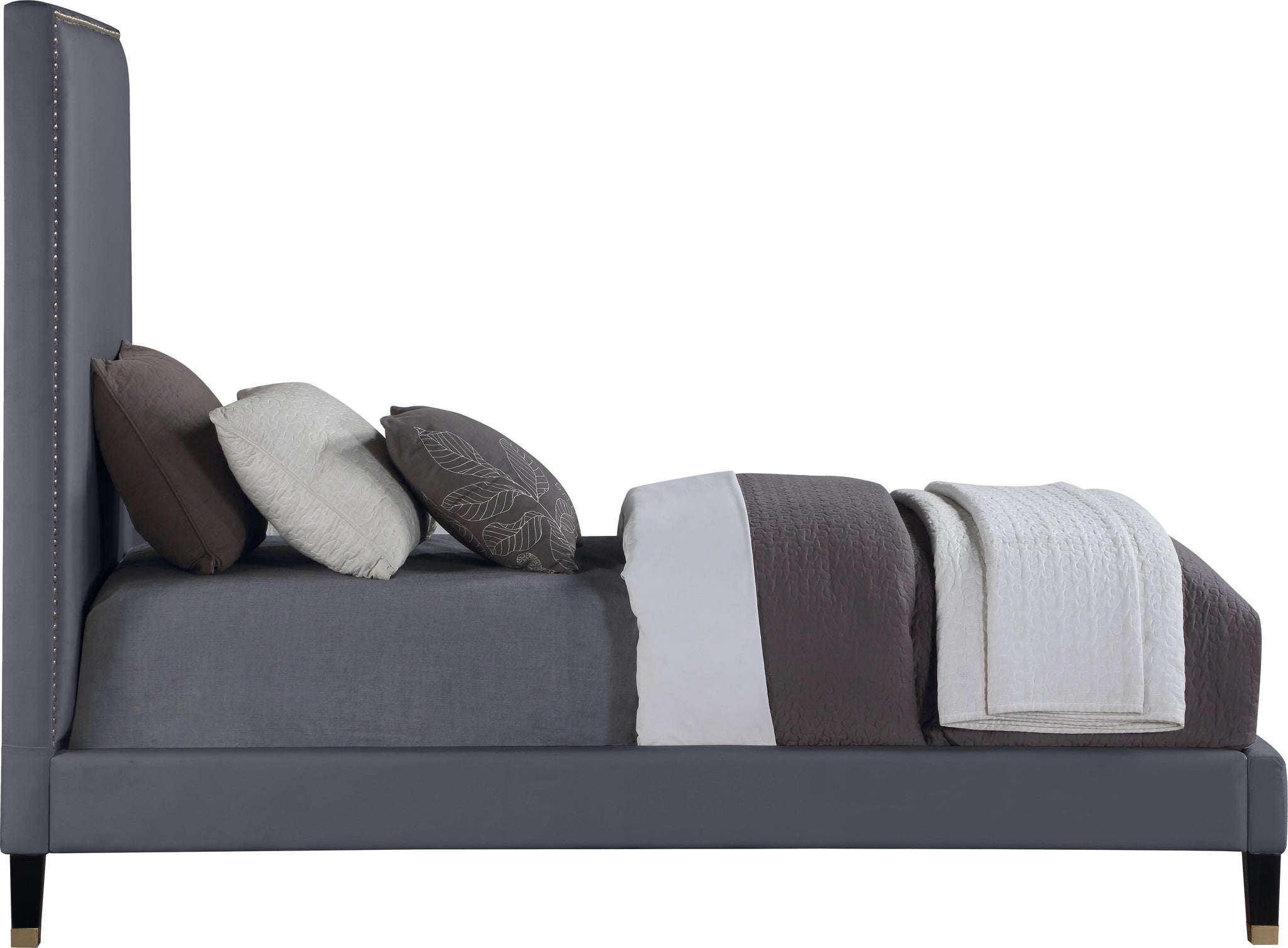 Harlie Grey Velvet Twin Bed - Furnish 4 Less 98 (NY)*