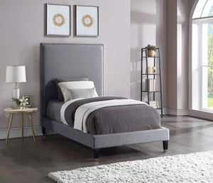 Harlie Grey Velvet Twin Bed - Furnish 4 Less 98 (NY)*