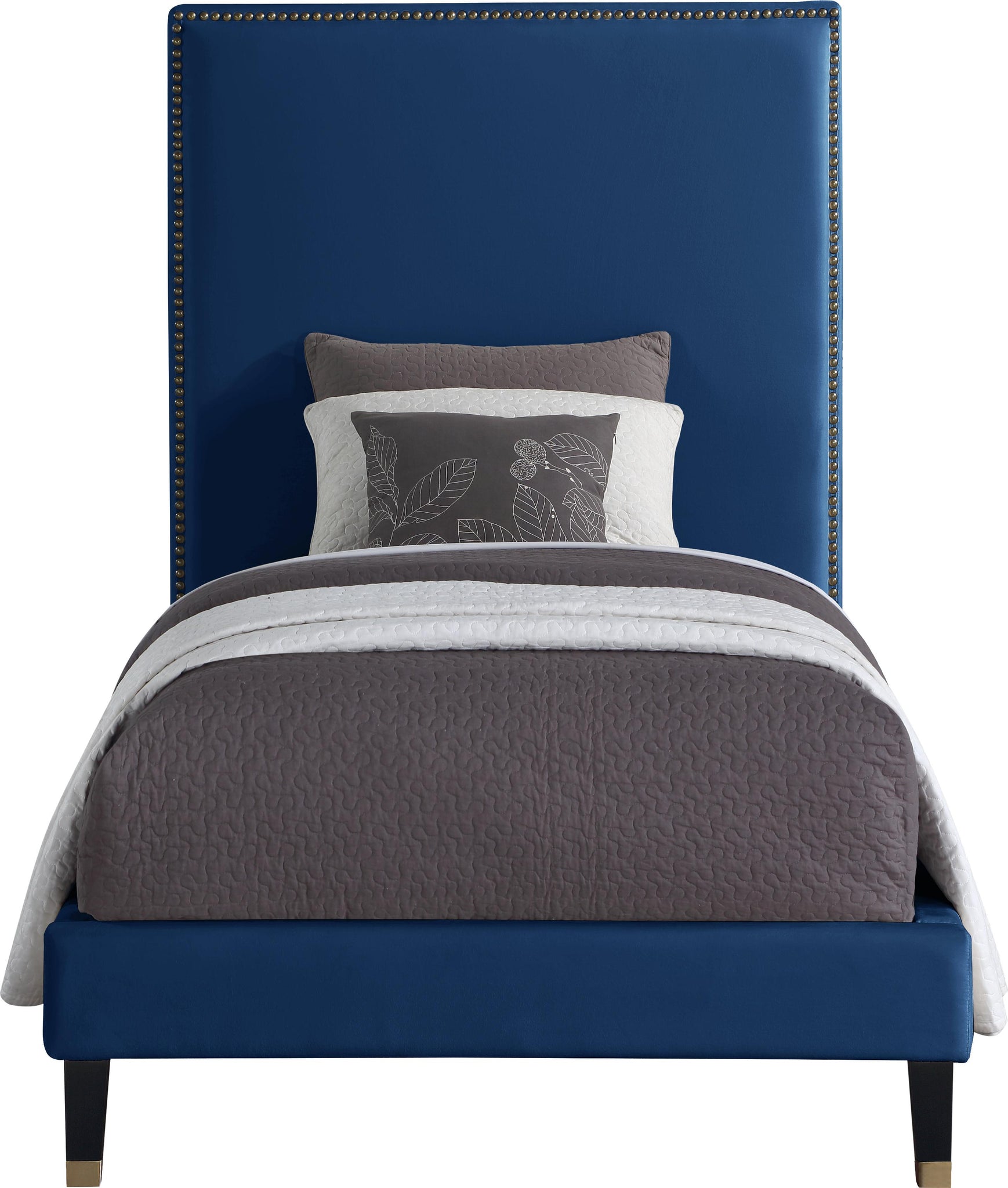 Harlie Navy Velvet Twin Bed - Furnish 4 Less 98 (NY)*