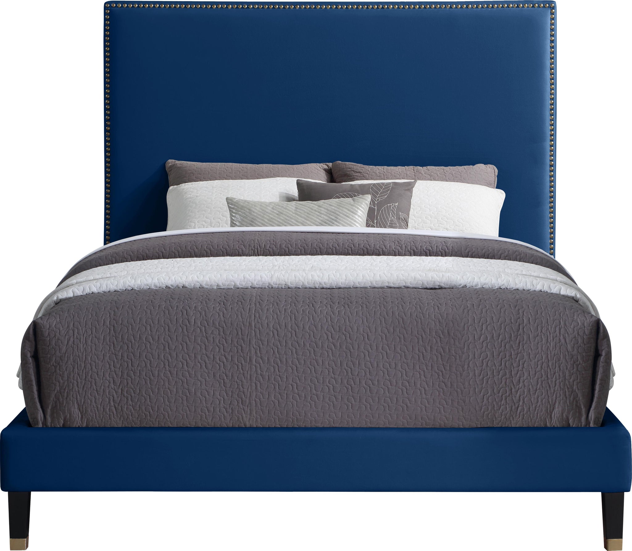 Harlie Navy Velvet Full Bed - Furnish 4 Less 98 (NY)*