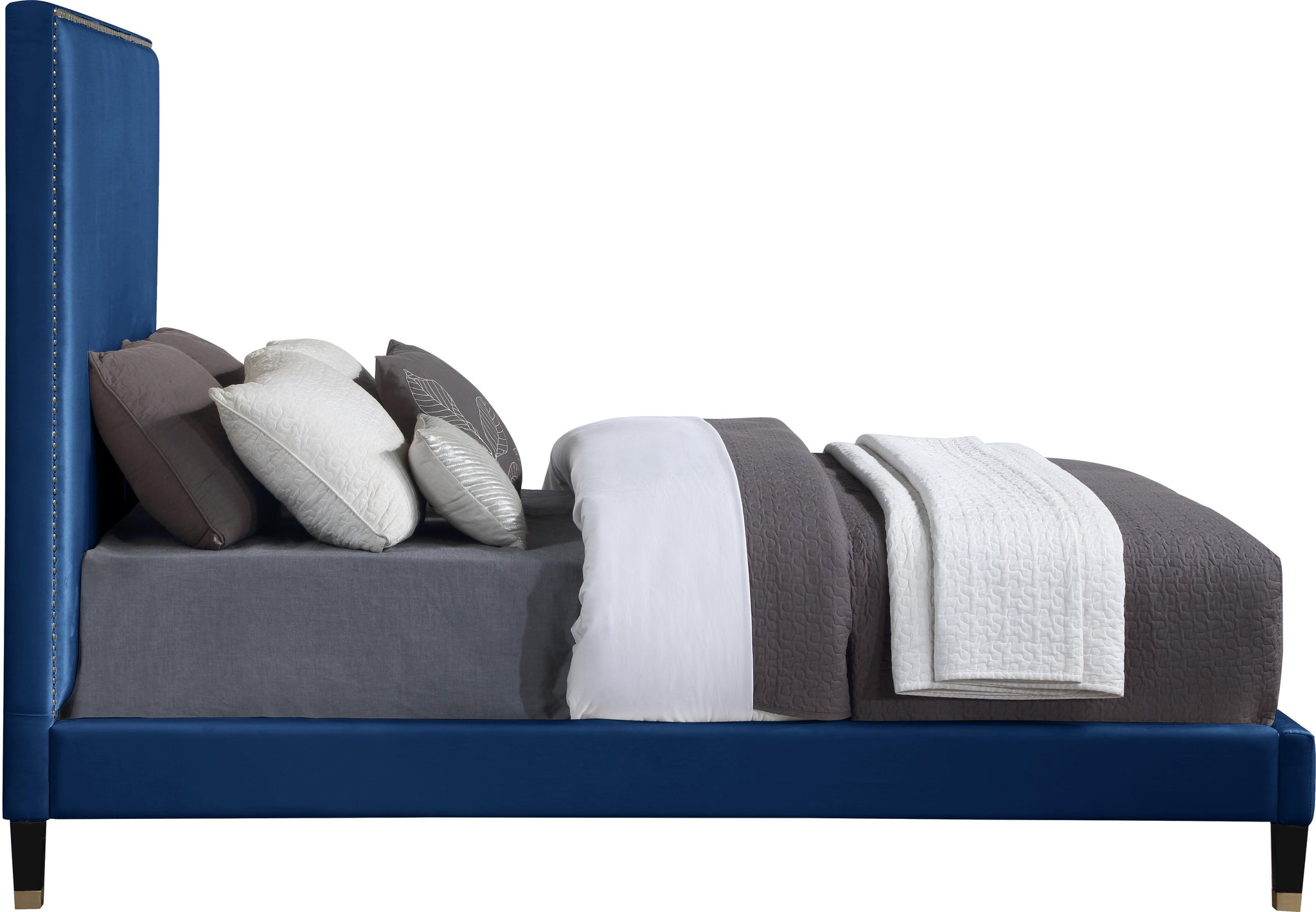 Harlie Navy Velvet Queen Bed - Furnish 4 Less 98 (NY)*