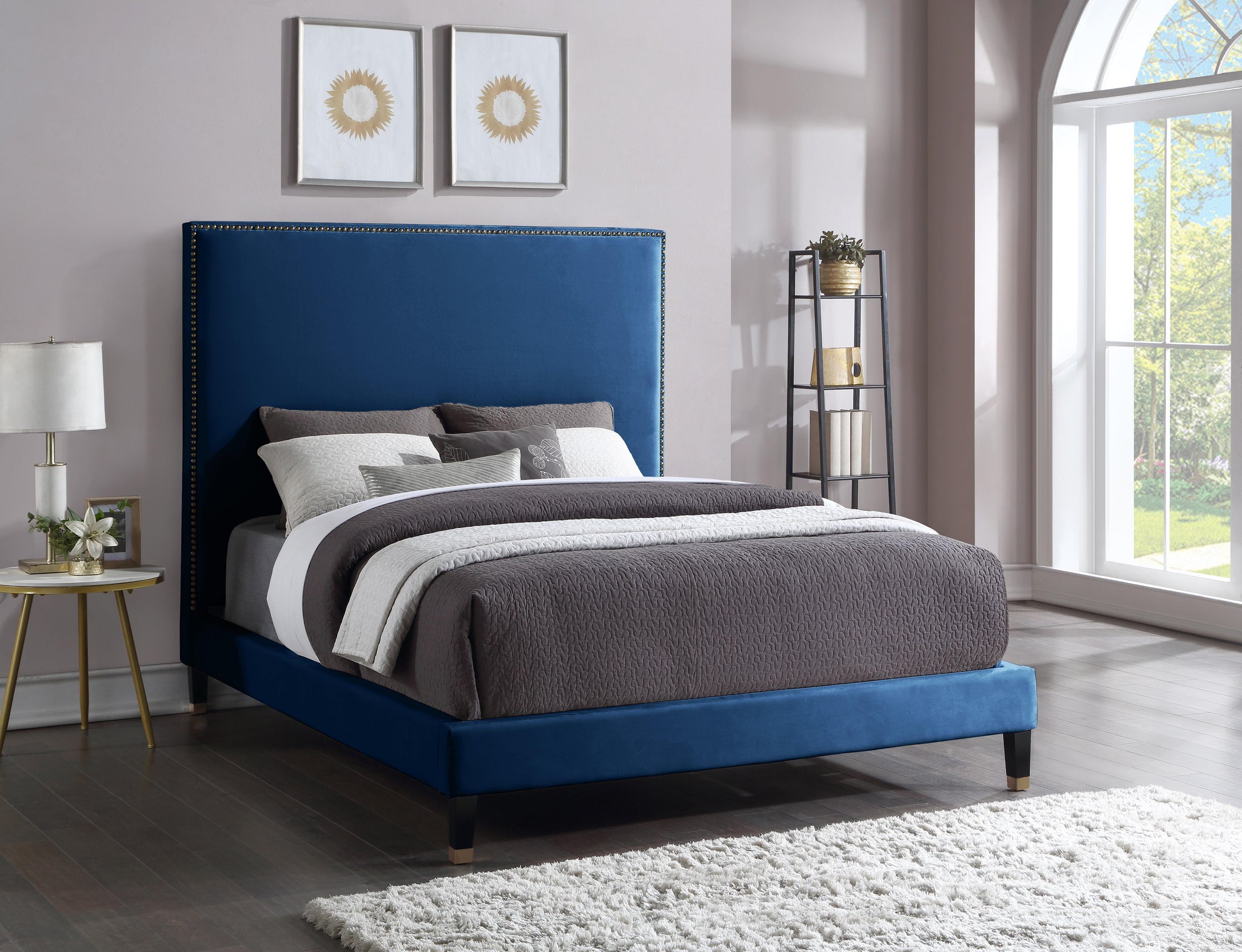 Harlie Navy Velvet King Bed - Furnish 4 Less 98 (NY)*