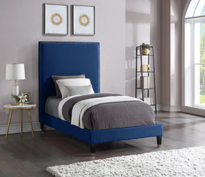 Harlie Navy Velvet Twin Bed - Furnish 4 Less 98 (NY)*