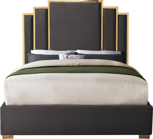 Hugo Grey Velvet King Bed - Furnish 4 Less 98 (NY)*