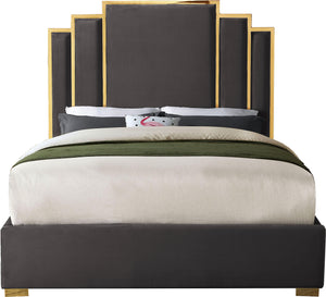Hugo Grey Velvet Queen Bed - Furnish 4 Less 98 (NY)*