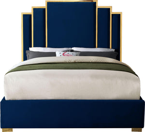 Hugo Navy Velvet King Bed - Furnish 4 Less 98 (NY)*