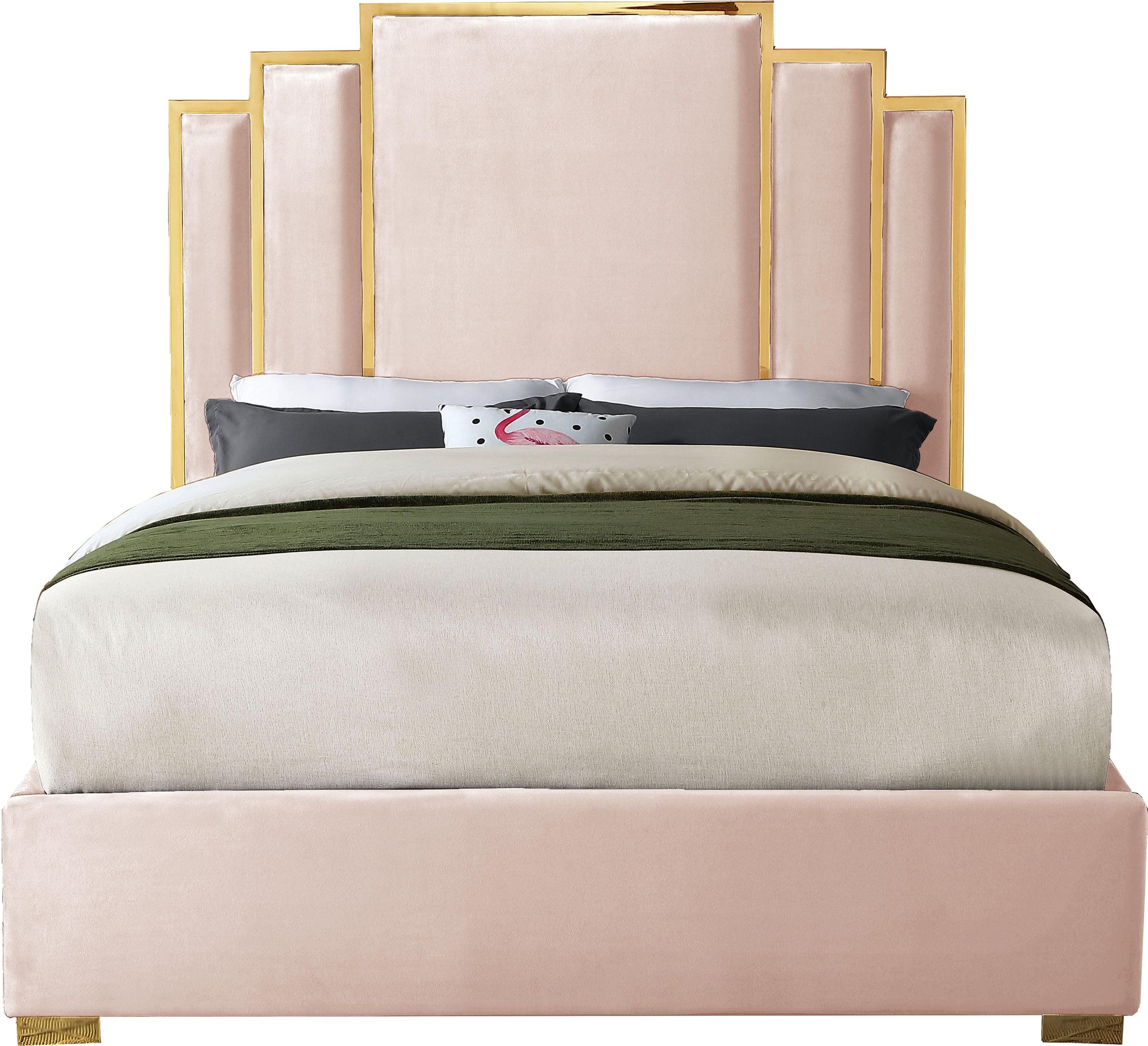 Hugo Pink Velvet Queen Bed - Furnish 4 Less 98 (NY)*