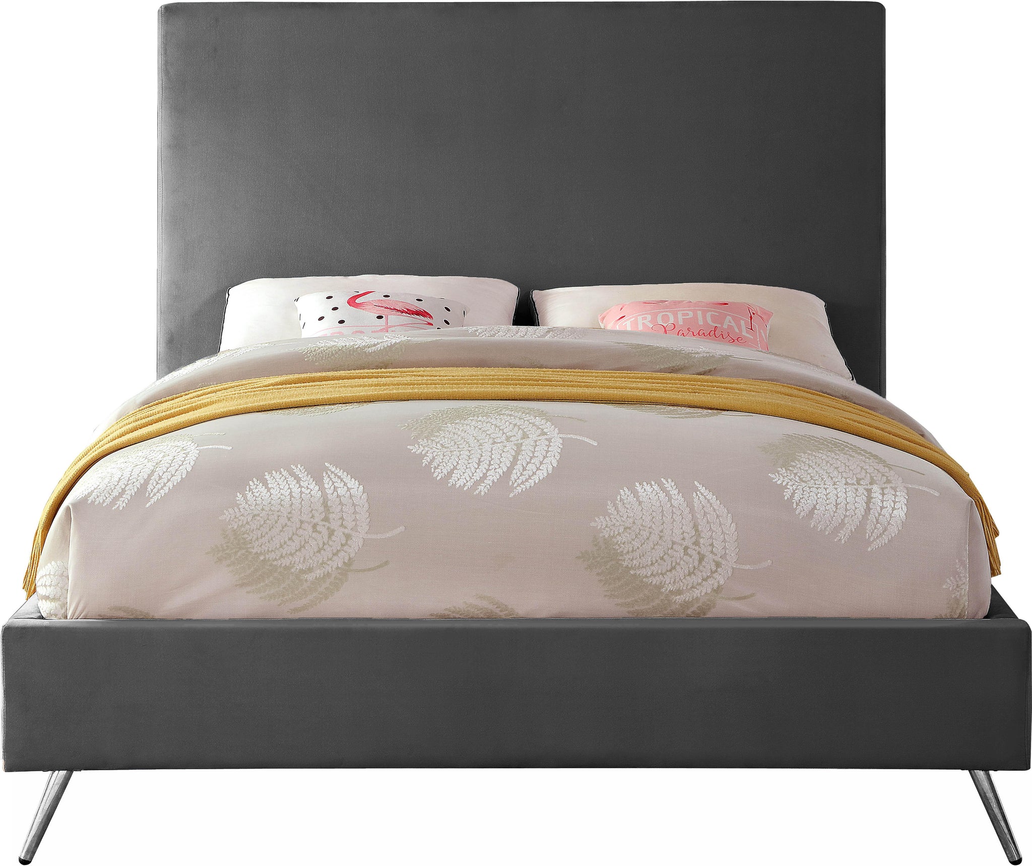 Jasmine Grey Velvet King Bed - Furnish 4 Less 98 (NY)*