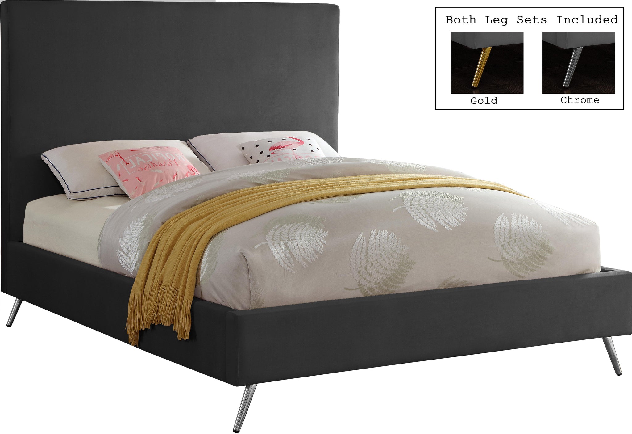 Jasmine Grey Velvet King Bed - Furnish 4 Less 98 (NY)*