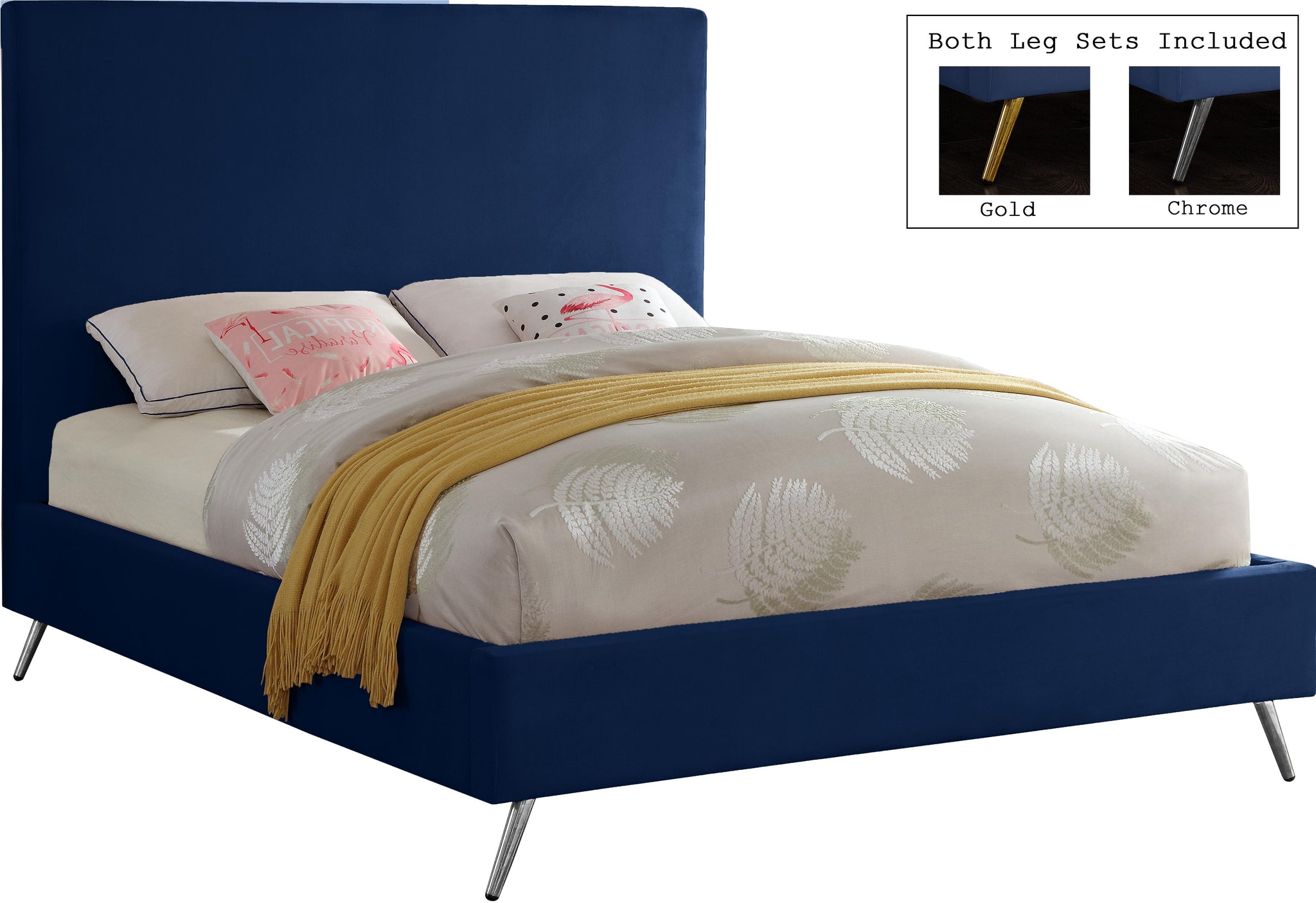 Jasmine Navy Velvet Queen Bed - Furnish 4 Less 98 (NY)*