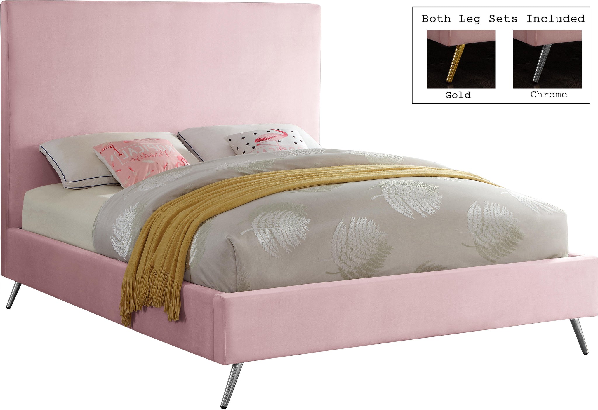 Jasmine Pink Velvet Queen Bed - Furnish 4 Less 98 (NY)*