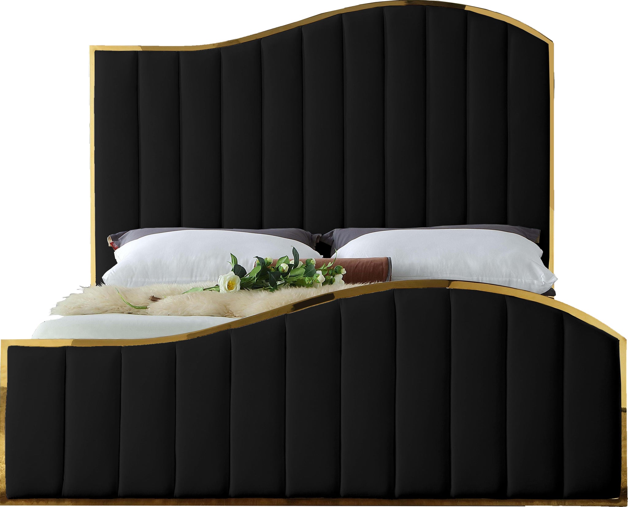 Jolie Black Velvet King Bed (3 Boxes) - Furnish 4 Less 98 (NY)*