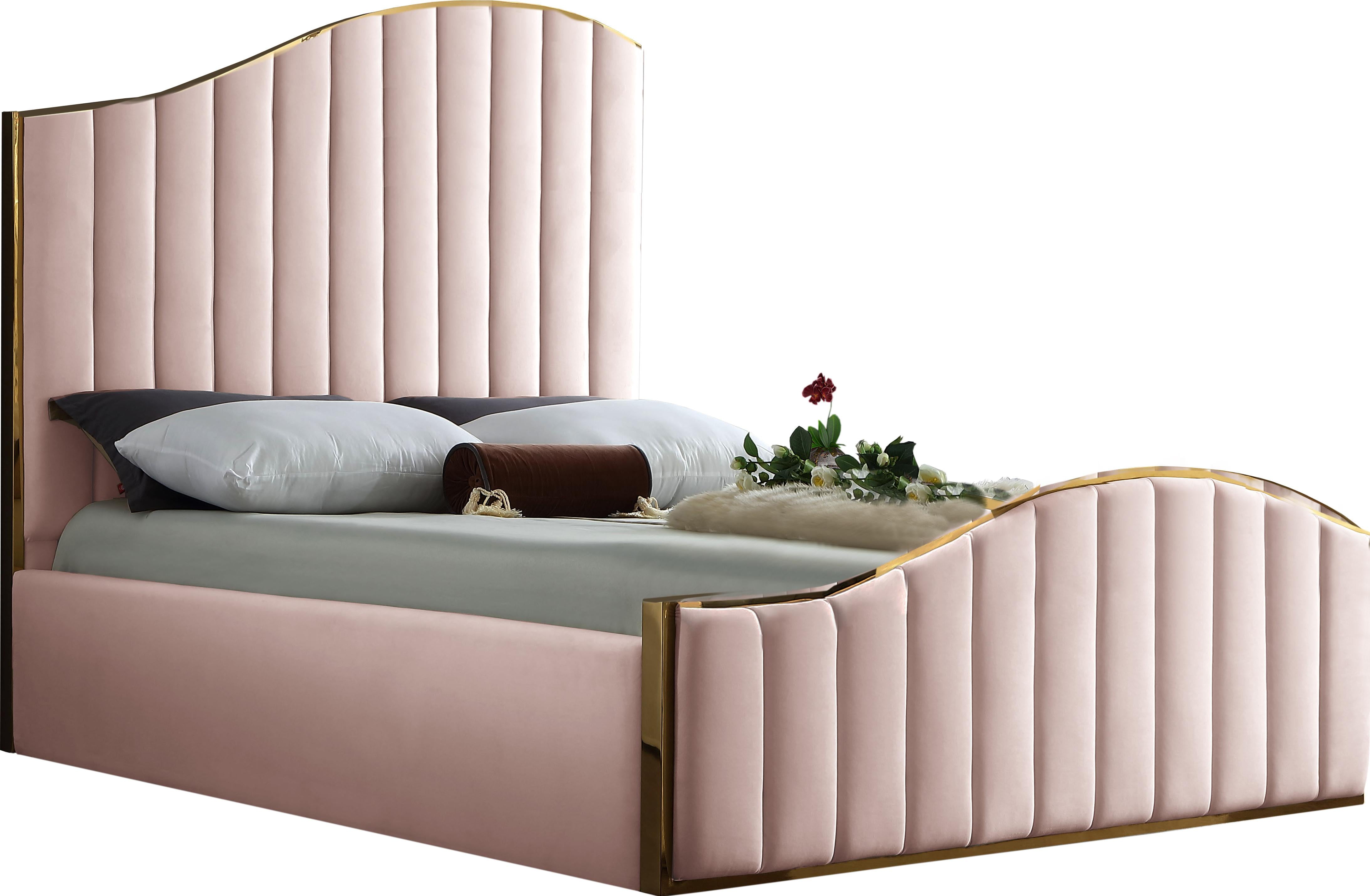 Jolie Pink Velvet Queen Bed (3 Boxes)