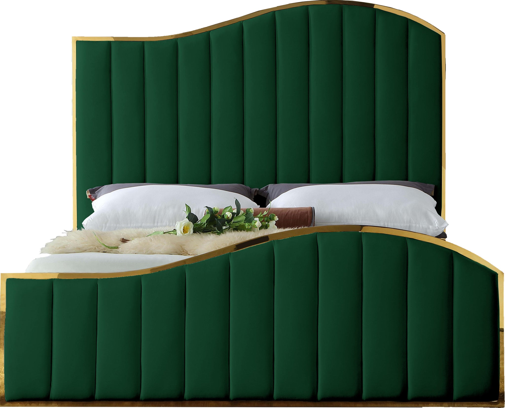 Jolie Green Velvet King Bed (3 Boxes) - Furnish 4 Less 98 (NY)*