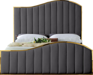 Jolie Grey Velvet Queen Bed (3 Boxes) - Furnish 4 Less 98 (NY)*