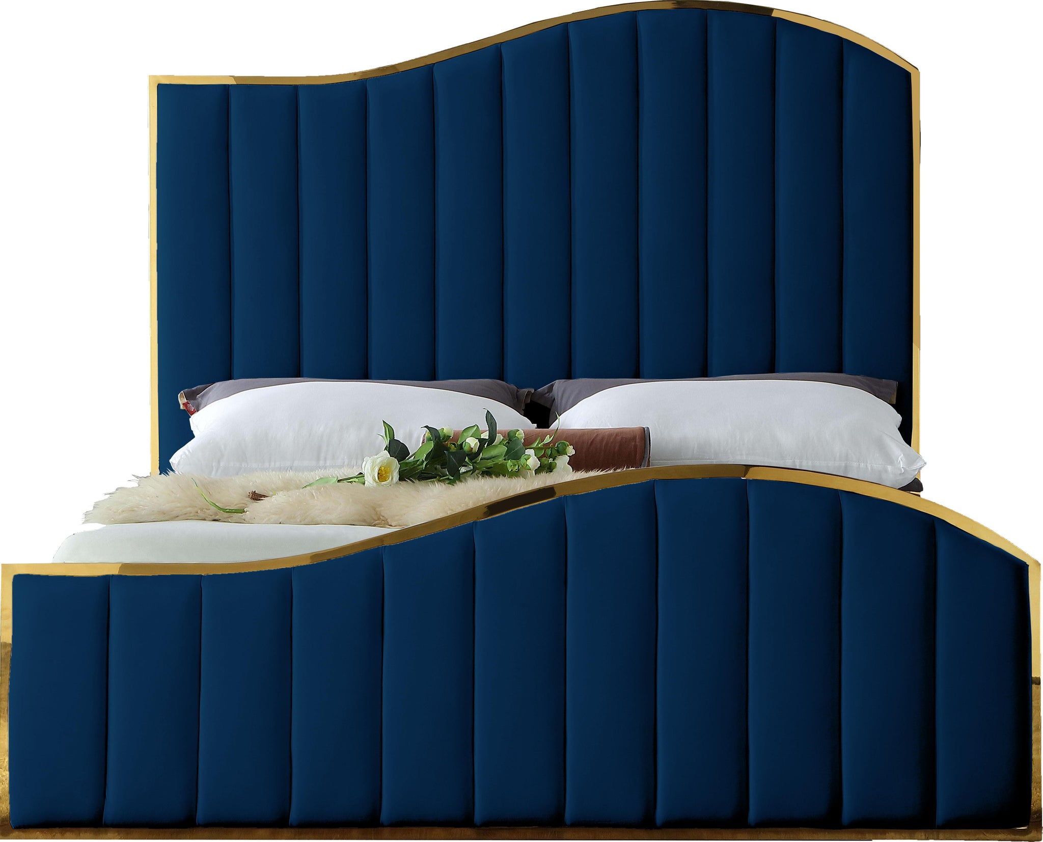 Jolie Navy Velvet King Bed (3 Boxes) - Furnish 4 Less 98 (NY)*