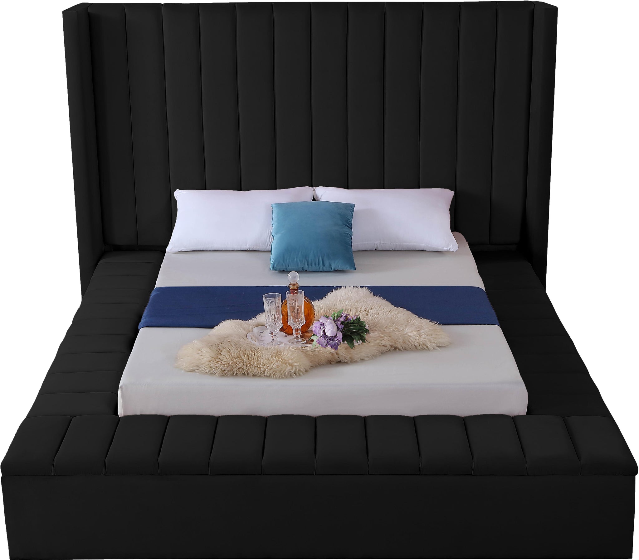 Kiki Black Velvet King Bed (3 Boxes) - Furnish 4 Less 98 (NY)*