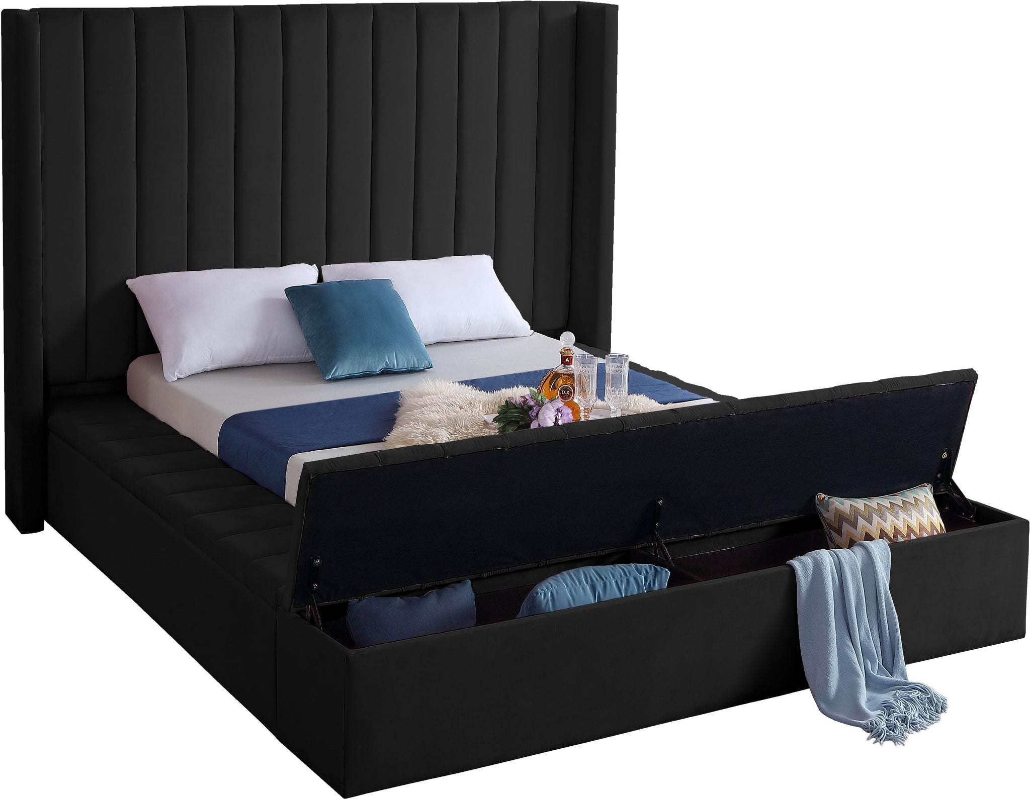 Kiki Black Velvet Full Bed (3 Boxes) - Furnish 4 Less 98 (NY)*