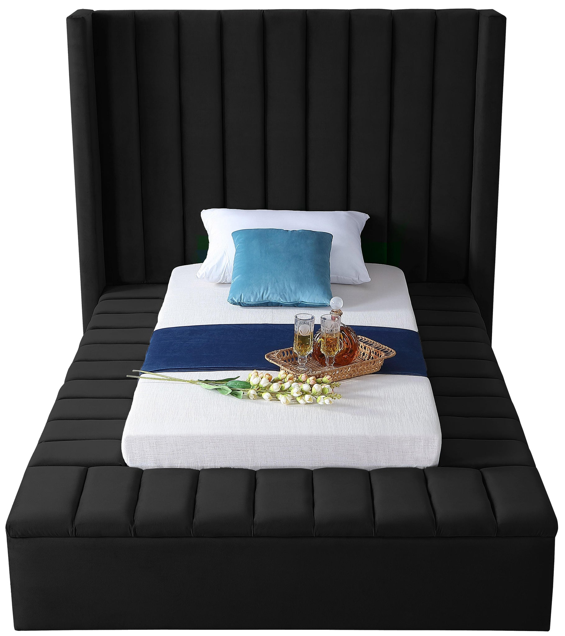 Kiki Black Velvet Twin Bed (3 Boxes) - Furnish 4 Less 98 (NY)*