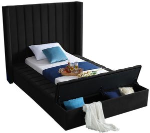 Kiki Black Velvet Twin Bed (3 Boxes) - Furnish 4 Less 98 (NY)*