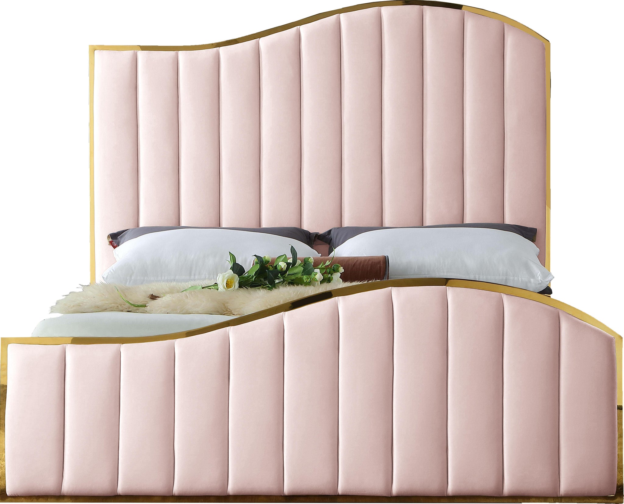 Jolie Pink Velvet King Bed (3 Boxes) - Furnish 4 Less 98 (NY)*