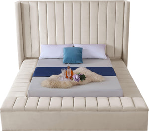 Kiki Cream Velvet King Bed (3 Boxes)