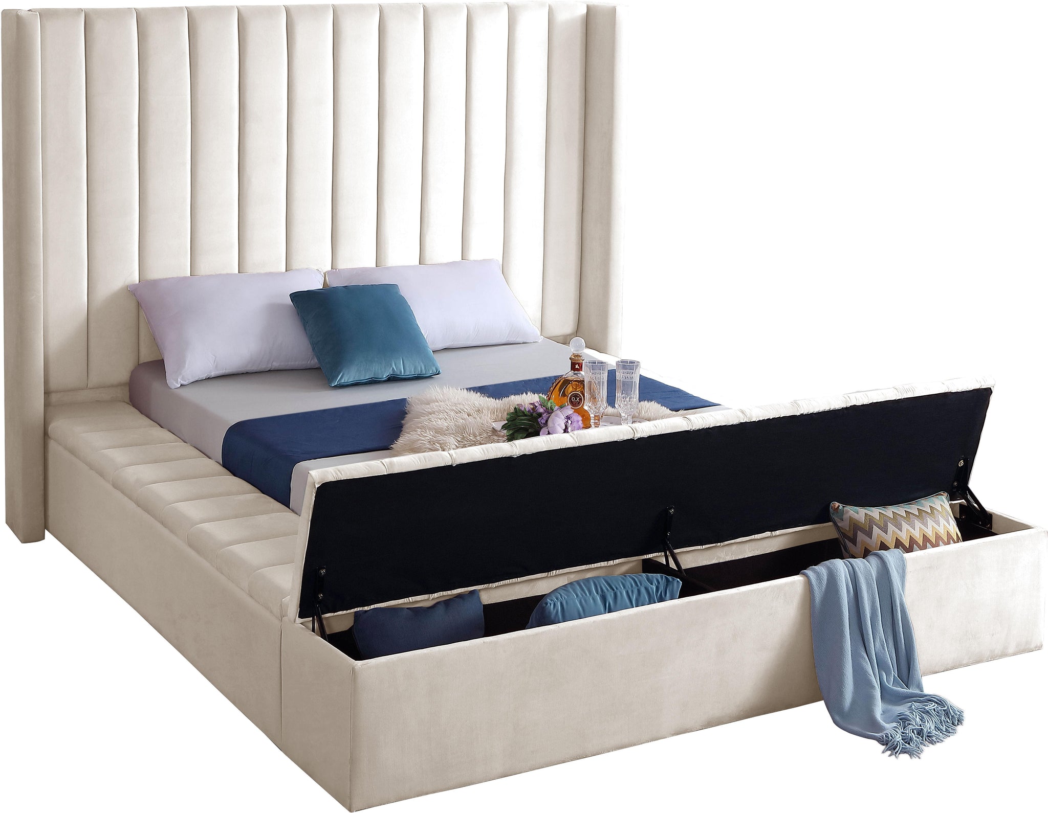 Kiki Cream Velvet King Bed (3 Boxes) - Furnish 4 Less 98 (NY)*