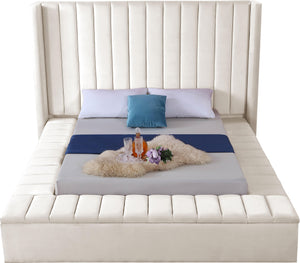 Kiki Cream Velvet Queen Bed (3 Boxes) - Furnish 4 Less 98 (NY)*