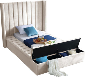 Kiki Cream Velvet Twin Bed (3 Boxes) - Furnish 4 Less 98 (NY)*