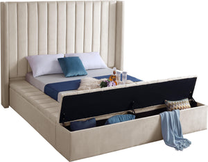 Kiki Cream Velvet Queen Bed (3 Boxes) - Furnish 4 Less 98 (NY)*