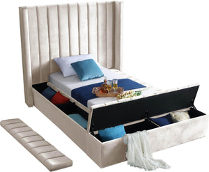 Kiki Cream Velvet Twin Bed (3 Boxes) - Furnish 4 Less 98 (NY)*