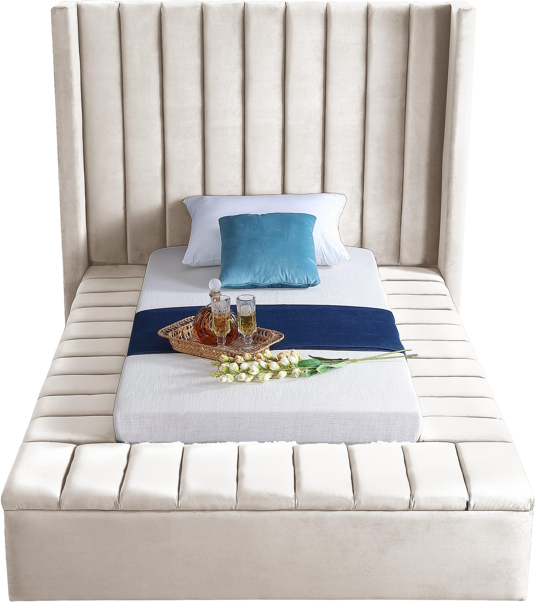 Kiki Cream Velvet Twin Bed (3 Boxes) - Furnish 4 Less 98 (NY)*