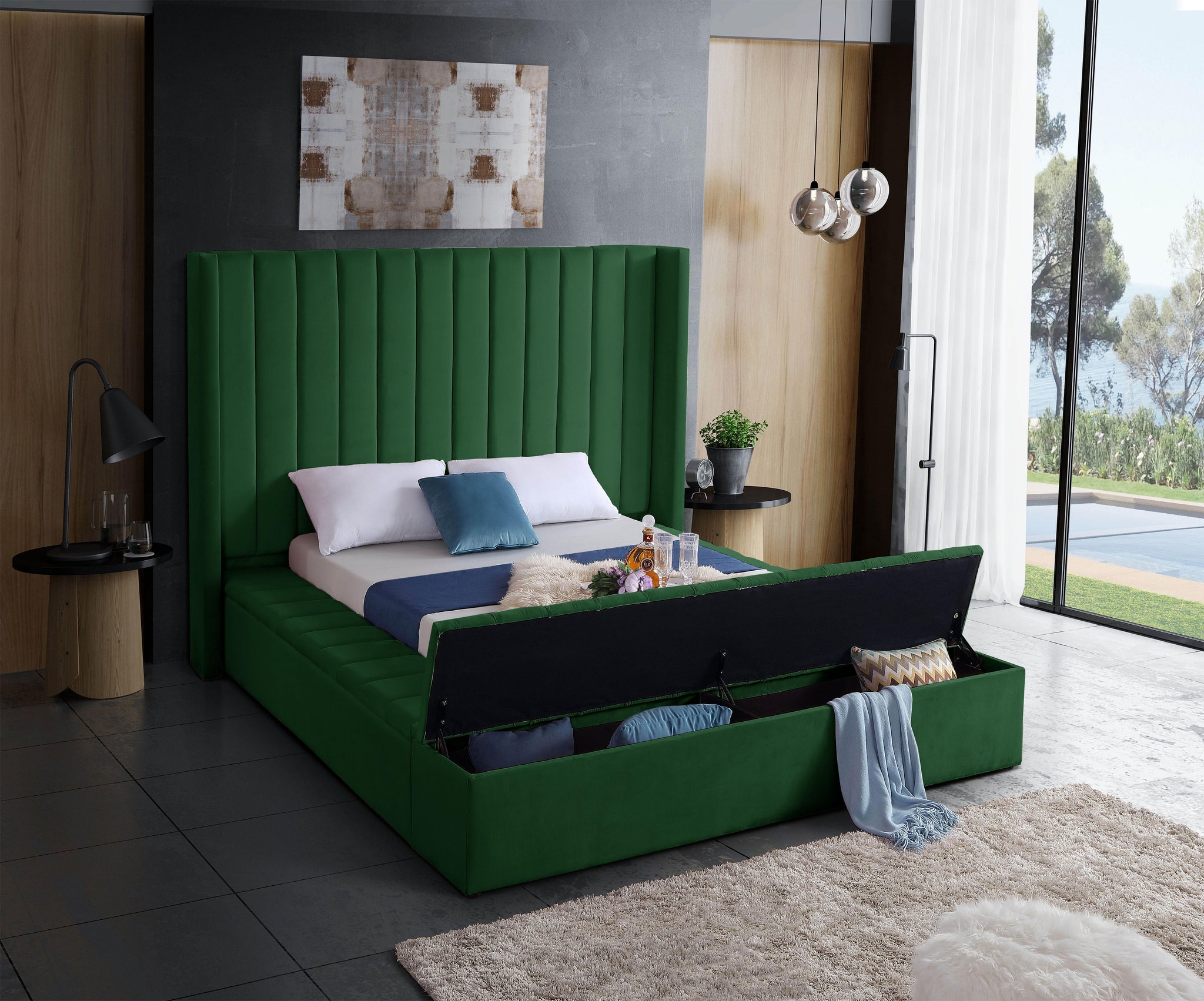 Kiki Green Velvet Queen Bed (3 Boxes) - Furnish 4 Less 98 (NY)*