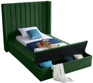 Kiki Green Velvet Twin Bed (3 Boxes) - Furnish 4 Less 98 (NY)*