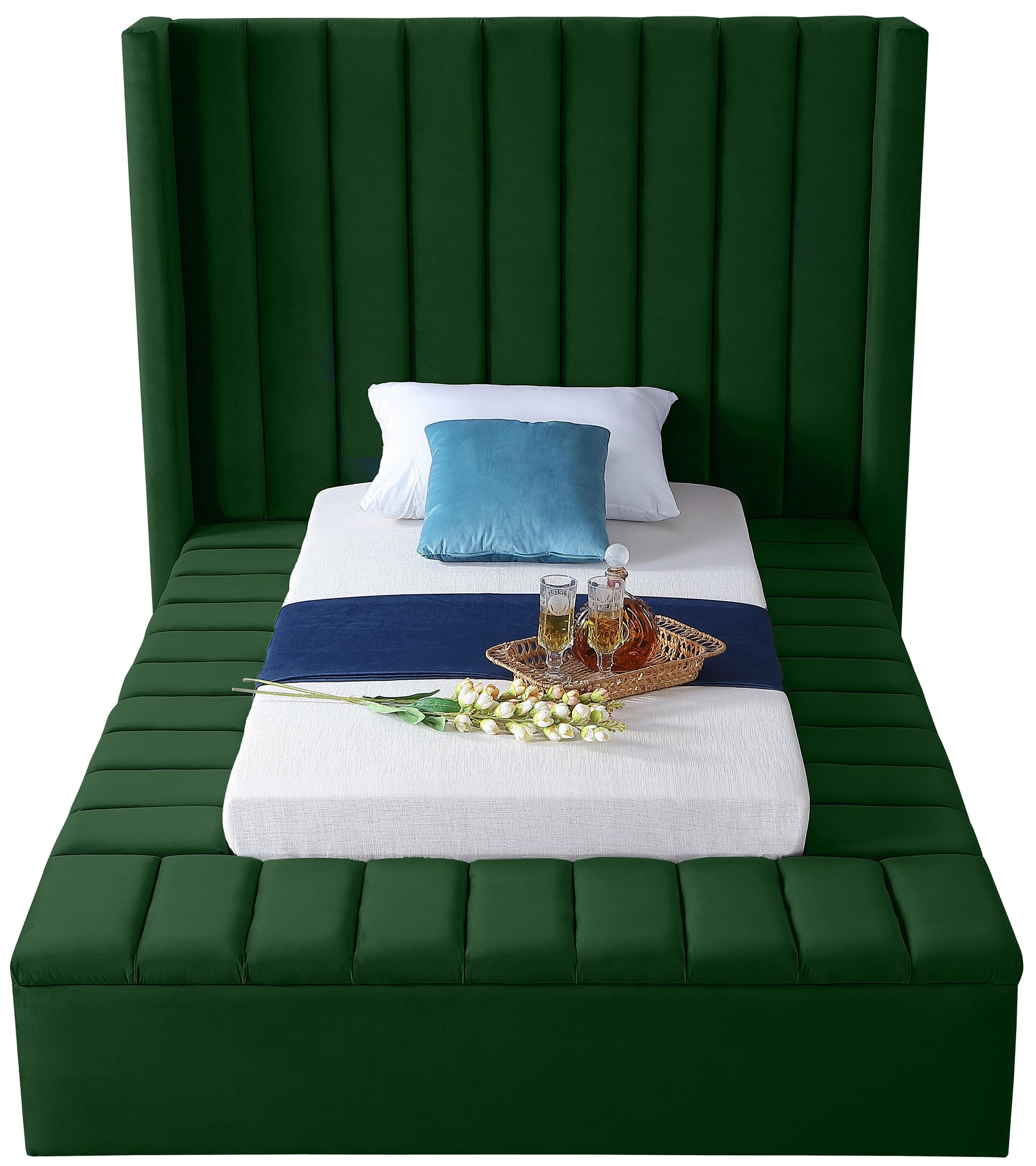 Kiki Green Velvet Twin Bed (3 Boxes) - Furnish 4 Less 98 (NY)*