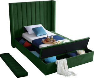 Kiki Green Velvet Twin Bed (3 Boxes) - Furnish 4 Less 98 (NY)*