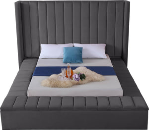 Kiki Grey Velvet King Bed (3 Boxes) - Furnish 4 Less 98 (NY)*