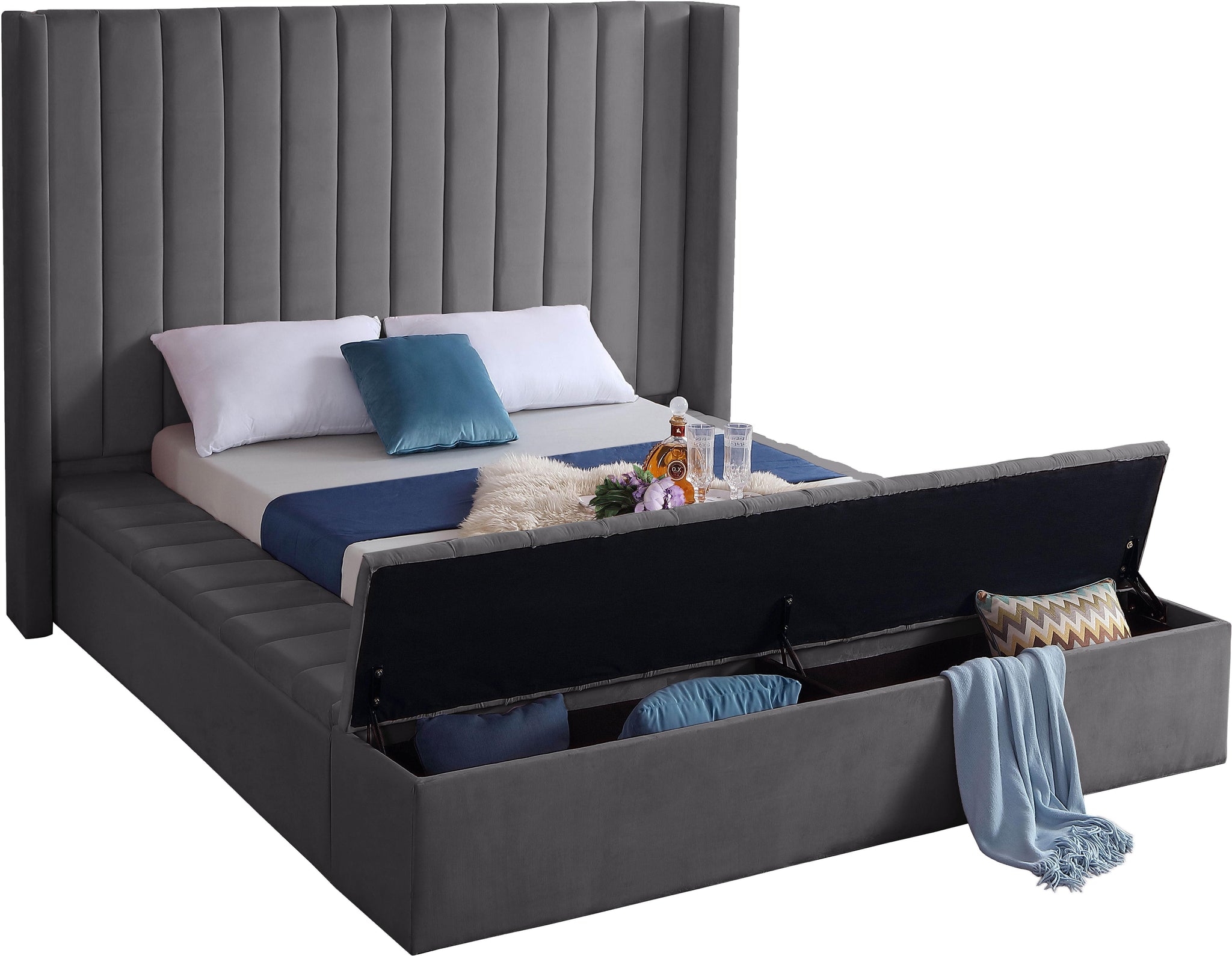 Kiki Grey Velvet Full Bed (3 Boxes) - Furnish 4 Less 98 (NY)*