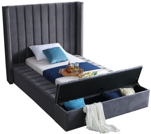 Kiki Grey Velvet Twin Bed (3 Boxes) - Furnish 4 Less 98 (NY)*