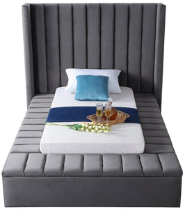 Kiki Grey Velvet Twin Bed (3 Boxes) - Furnish 4 Less 98 (NY)*