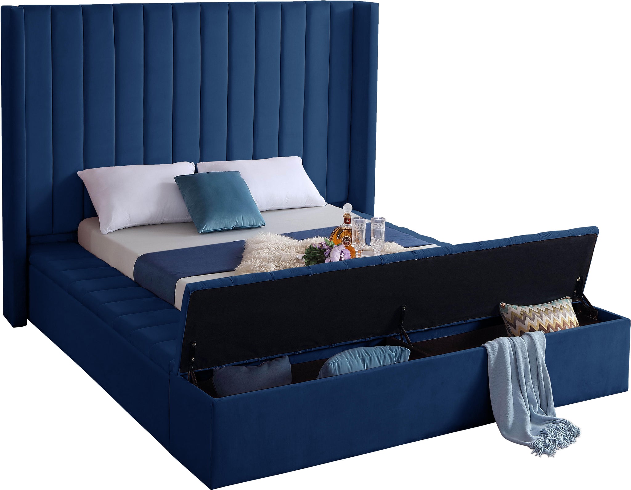 Kiki Navy Velvet Full Bed (3 Boxes) - Furnish 4 Less 98 (NY)*