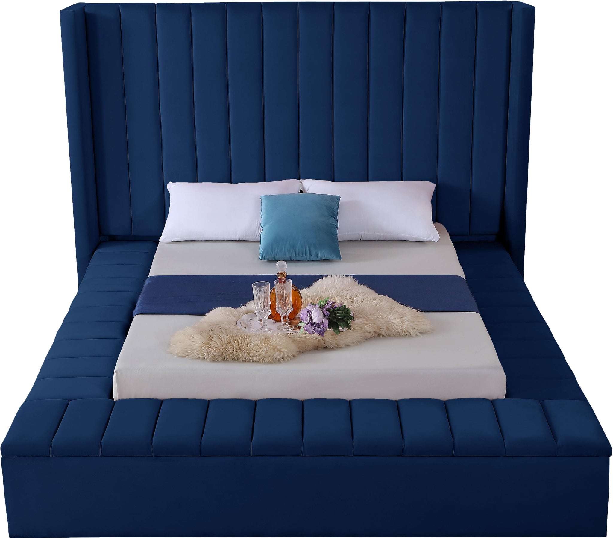 Kiki Navy Velvet Full Bed (3 Boxes) - Furnish 4 Less 98 (NY)*