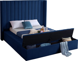 Kiki Navy Velvet Queen Bed (3 Boxes) - Furnish 4 Less 98 (NY)*