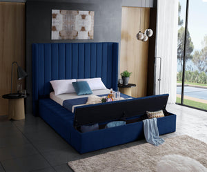 Kiki Navy Velvet Queen Bed (3 Boxes) - Furnish 4 Less 98 (NY)*