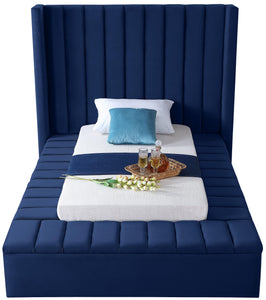 Kiki Navy Velvet Twin Bed (3 Boxes) - Furnish 4 Less 98 (NY)*