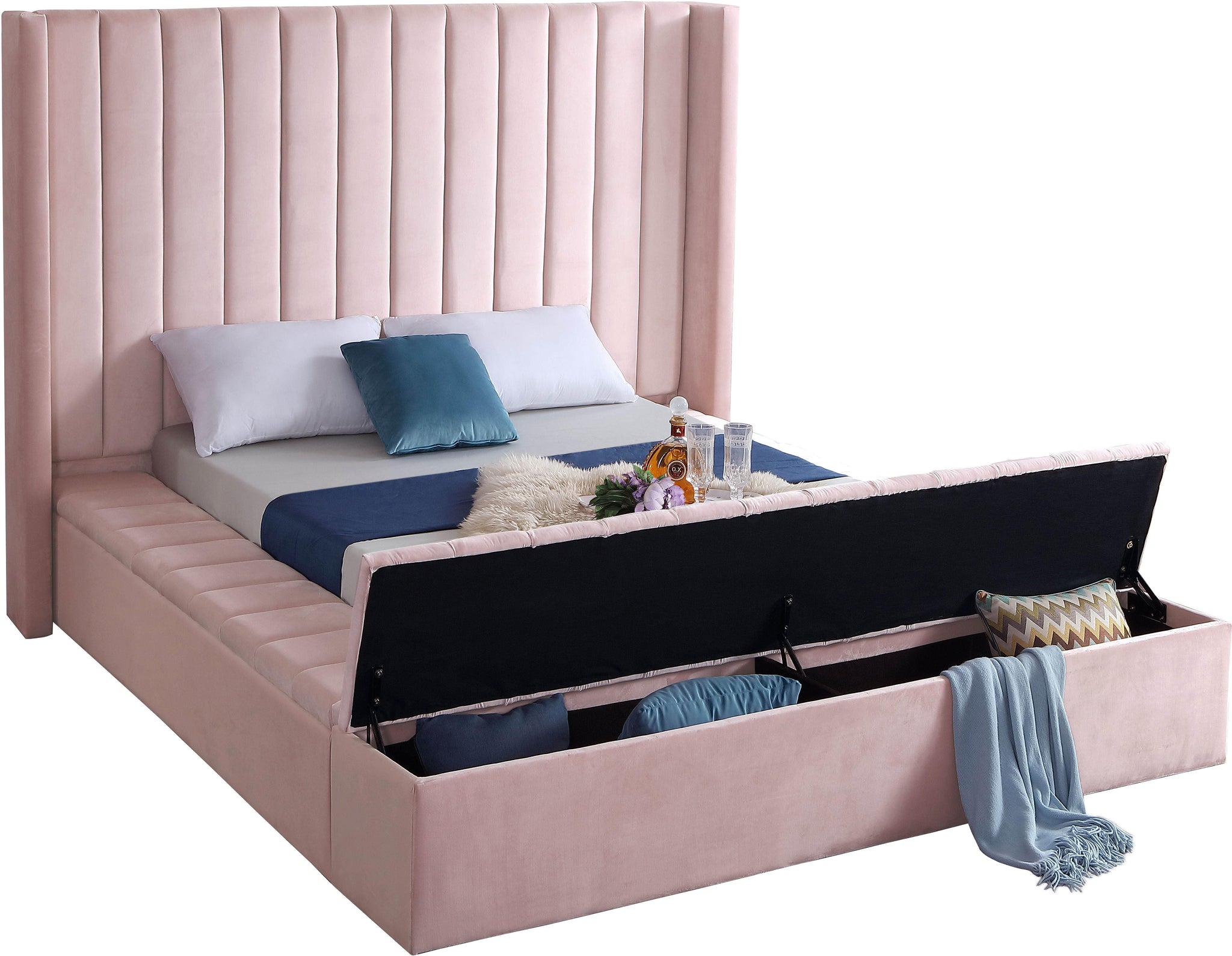 Kiki Pink Velvet King Bed (3 Boxes) - Furnish 4 Less 98 (NY)*