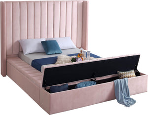 Kiki Pink Velvet Queen Bed (3 Boxes) - Furnish 4 Less 98 (NY)*