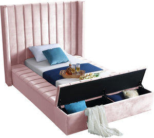 Kiki Pink Velvet Twin Bed (3 Boxes) - Furnish 4 Less 98 (NY)*