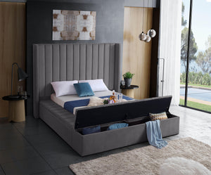 Kiki Grey Velvet Full Bed (3 Boxes) - Furnish 4 Less 98 (NY)*