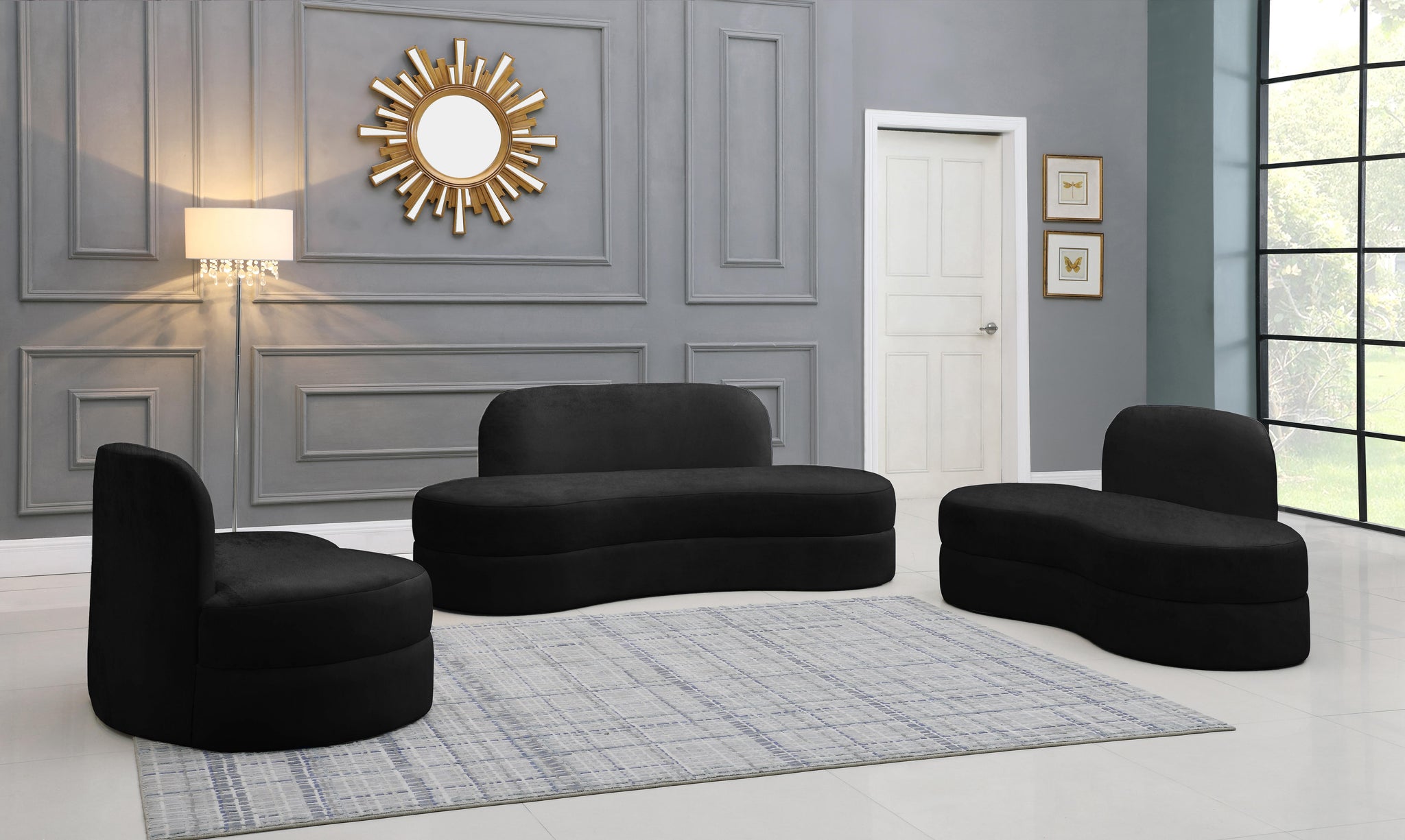 Mitzy Black Velvet Sofa - Furnish 4 Less 98 (NY)*